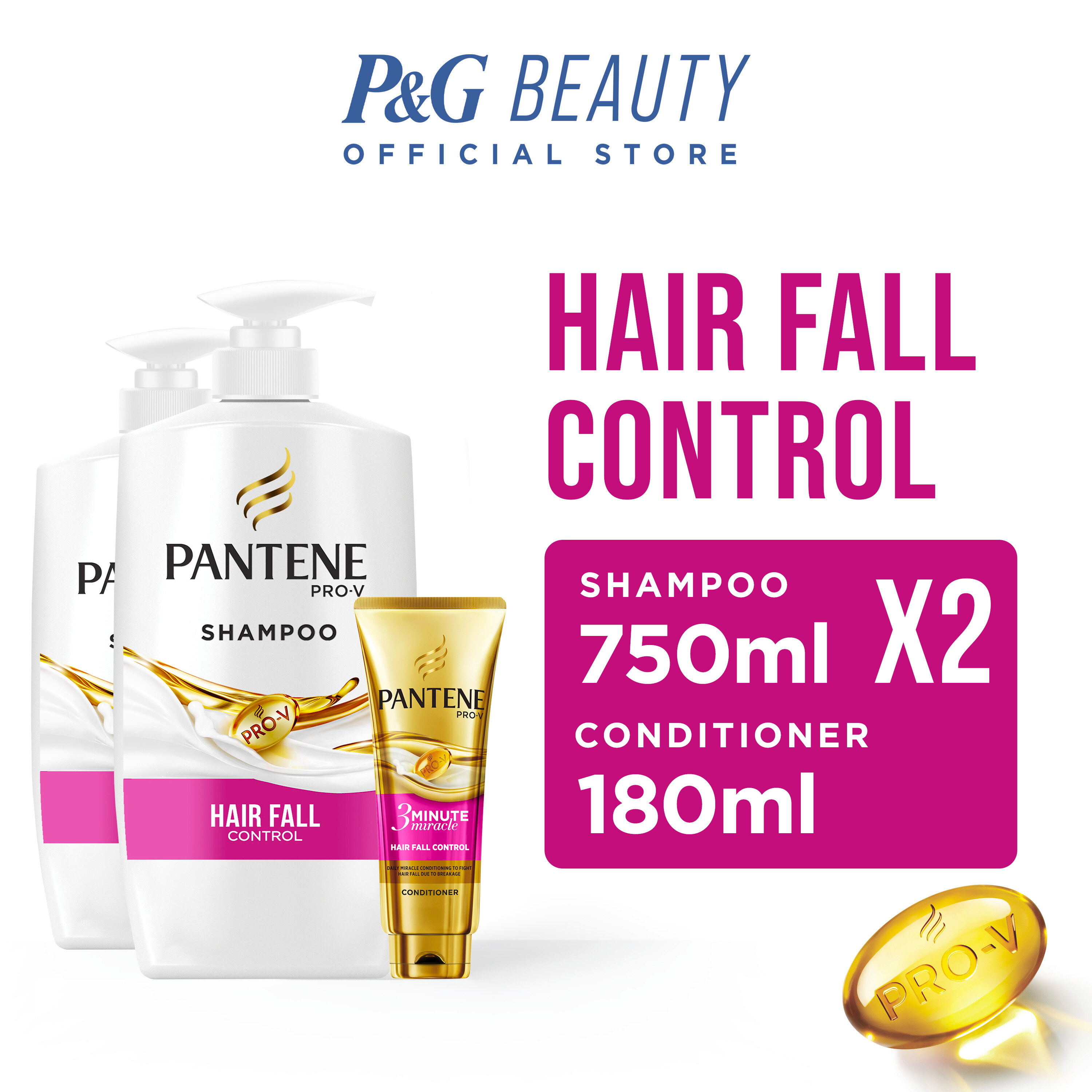 Pantene Pro-V Hair Fall Control Shampoo x 2 + 3 Minute Conditioner Bundle