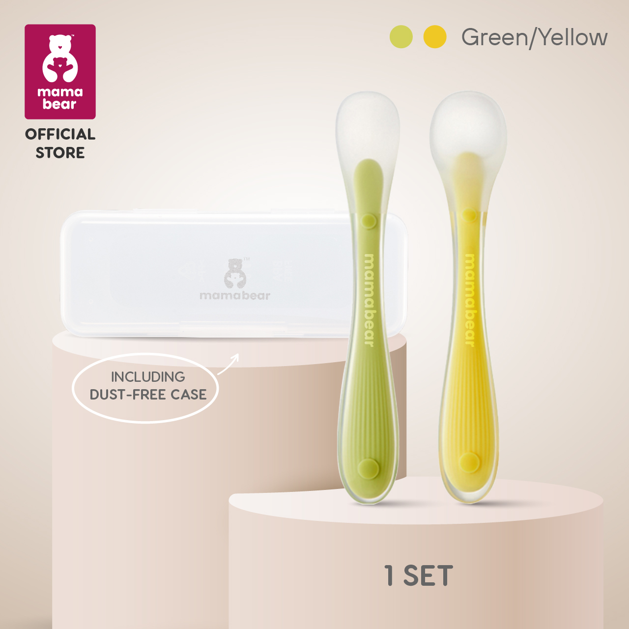 Mamabear Newborn Food-Grade Silicone Feeding Spoon 2PCS with Container BPA-FREE Extra Soften