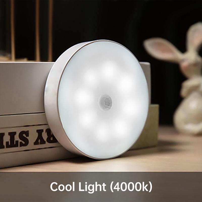 Aluminum Alloy Motion Sensor Night Light Ultra-Thin LED Bedside PIR Lamp USB Rechargeable with Magnet Wireless for Bedroom Wardrobe Cabinet Living Room