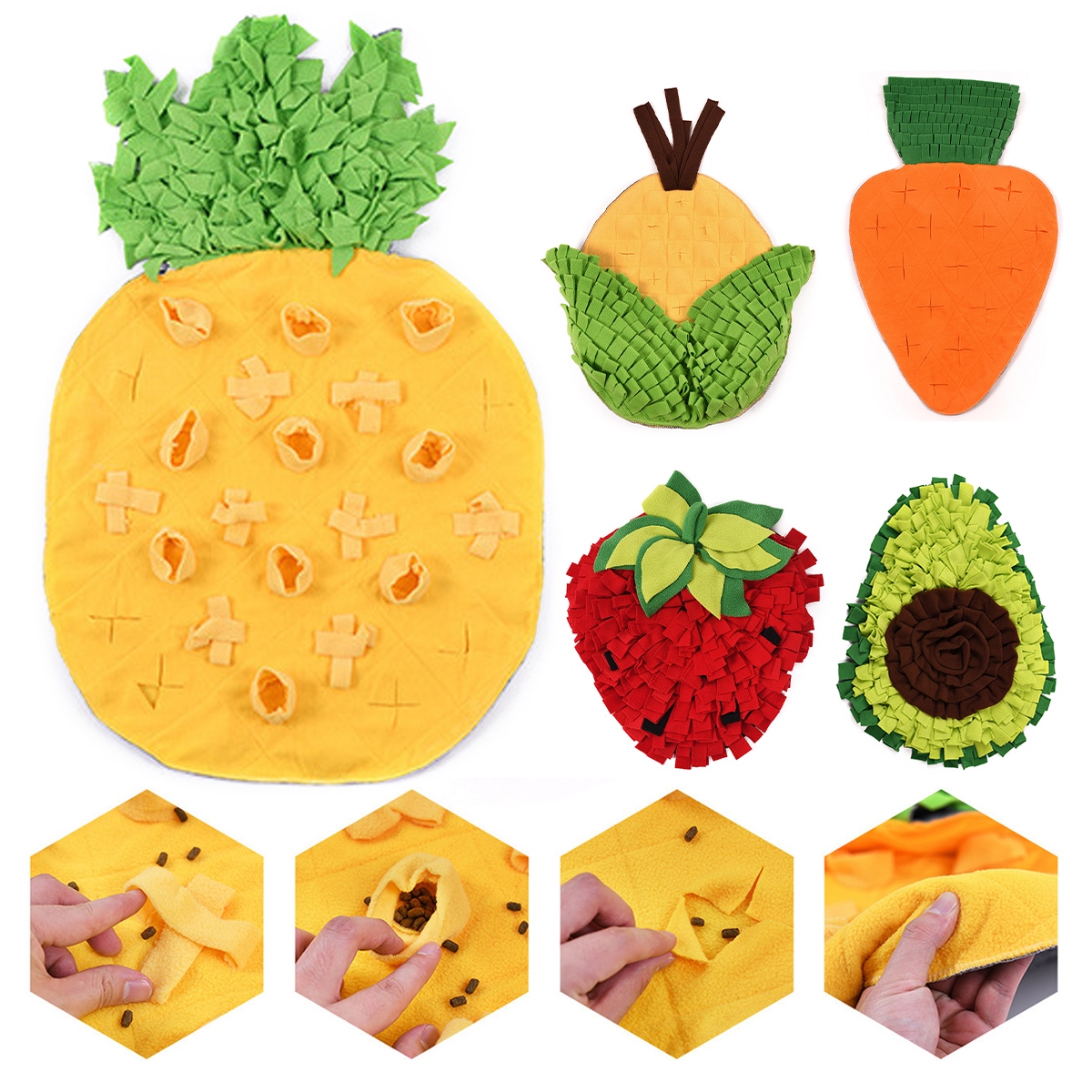 [Love pets]Dogs Snuffle Mat Toy Polar Fleece Pet Sniffing Training Blanket Strawberry Avocado Pineapple Corn Bite Pad Dog Interactive Toys