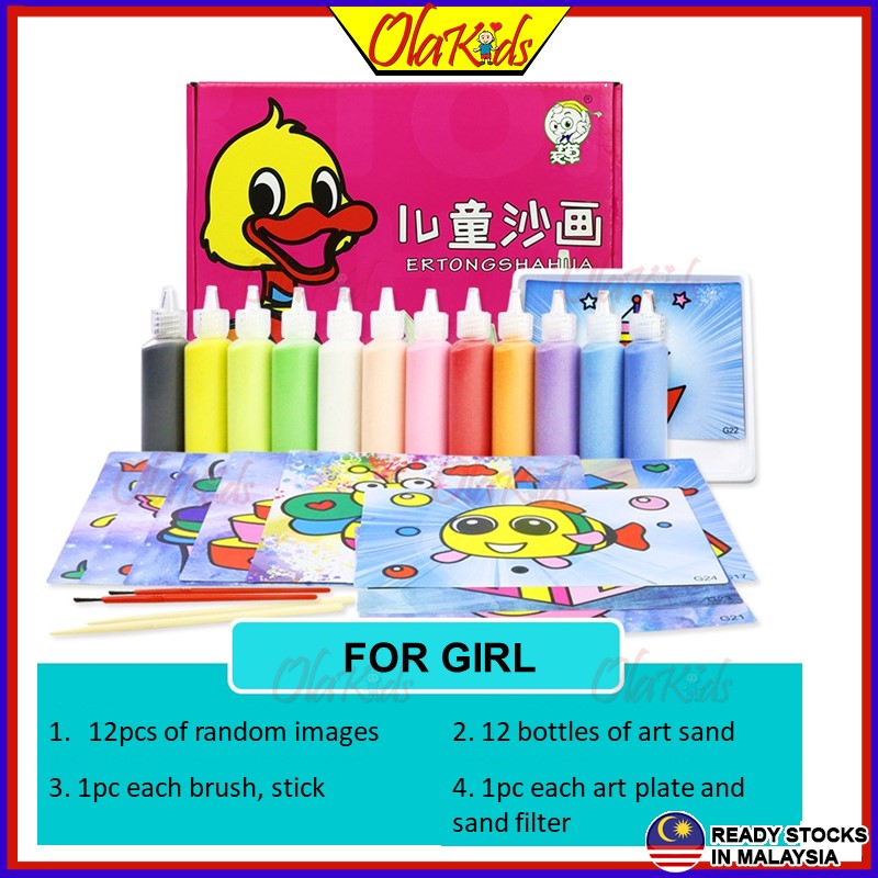 OLAKIDS Sand Art Painting Set 12 Pictures 12 Bottles Color Sand Kids Children Craft Early Learning Education Sensory Toy Montessori Lukisan Pasir Kanak-Kanak
