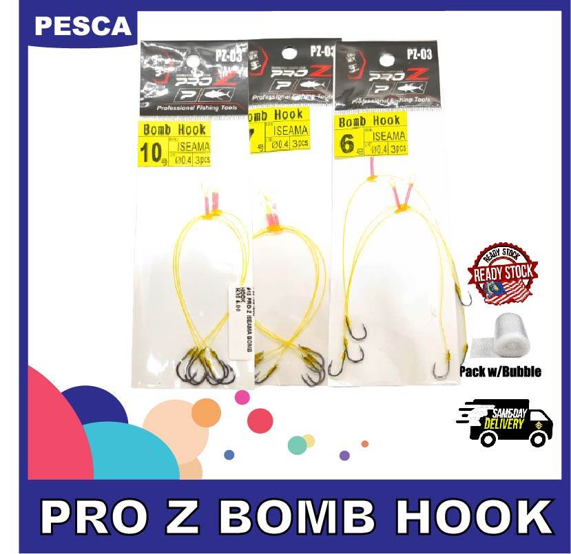 PESCA - Pro Z Iseama Bomb Hook Size 6, 7, 8, 9, 10, 12, 14, 15 Line Width 0.4mm Fishing Line Bomb Hook Fishing Accessories Ready Stock