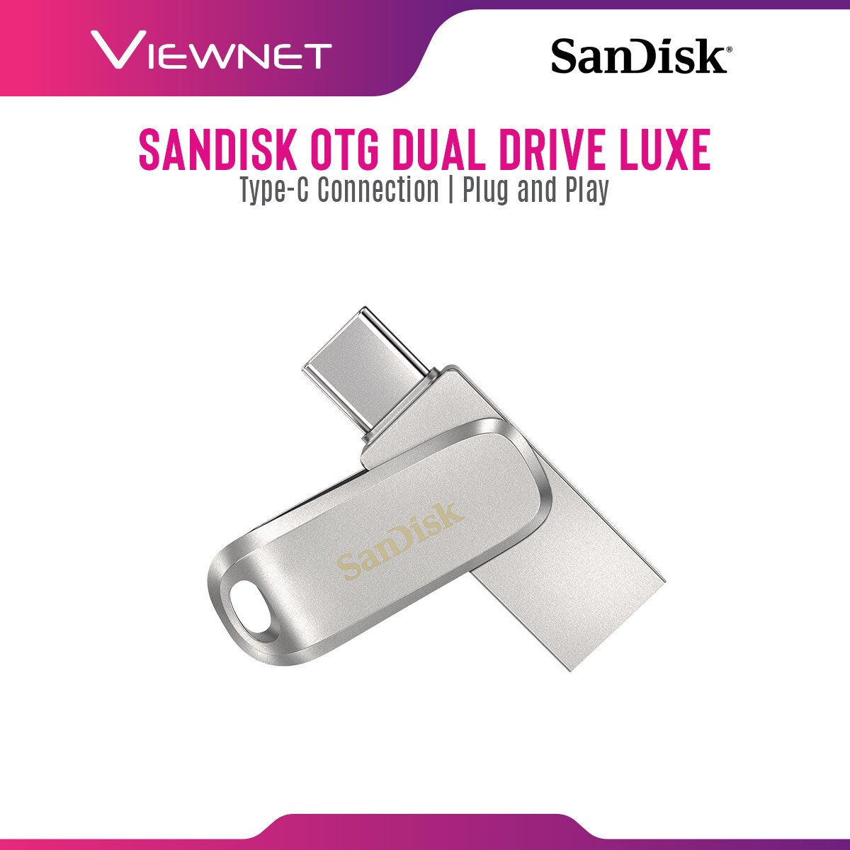Sandisk OTG Ultra Dual Drive Luxe (32GB / 64GB / 128GB / 256GB / 512GB / 1T) with 150MB/s Read, Plug and Play, Type-C, USB 3.0, Swivel Design (SDDDC4 Series)