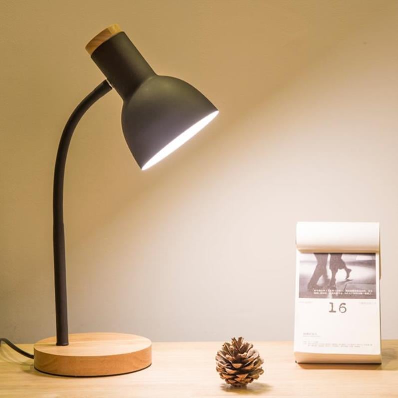 Nordic Wood Adjustable Study Lamp Desk Lamp LED Table Lamp Study Light Lampu Meja Lampu Study LED Table Lamp Led Desk Lamp by Lamp Shade (Black/White)