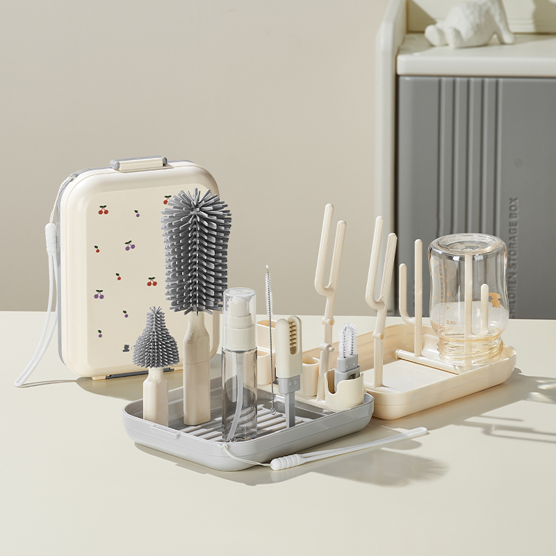 Snow Bear 8 in 1 Baby Bottle Brush Set Baby Bottle Cleaner Kit with Nipple Brush Silicone Bottle Brush Straw Cleaner Brush Bottle Drying Rack