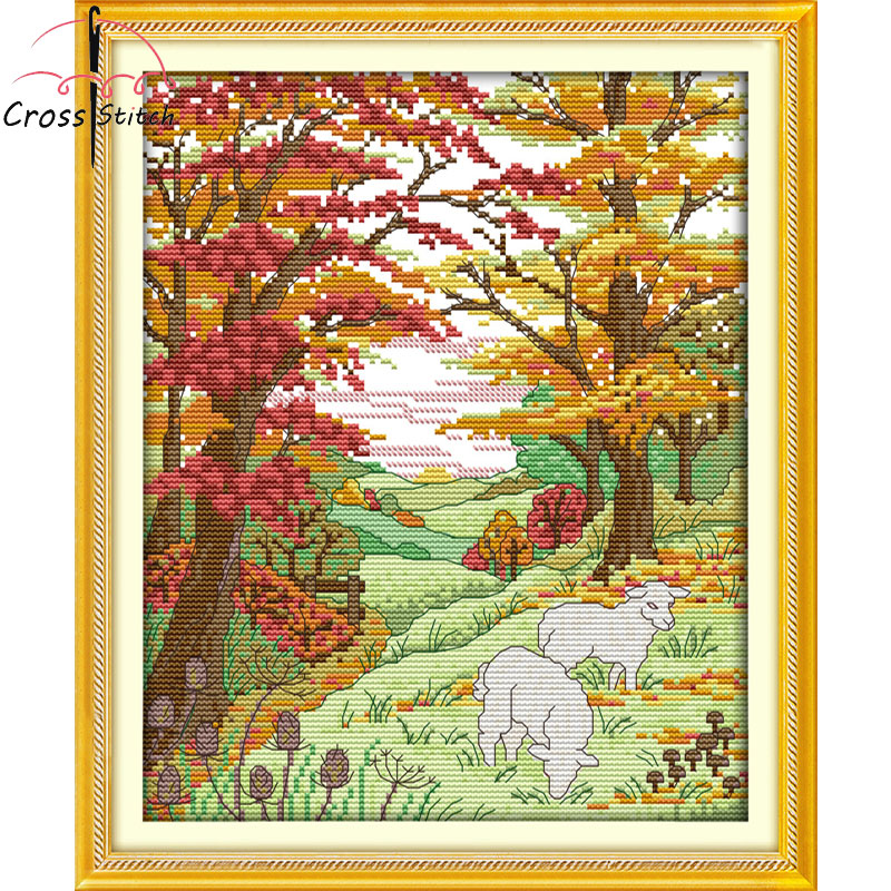 Cross Stitch Complete Set Sheep In The Autumn Hills Printed Unprinted Aida Fabric Canvas 11CT 14CT Needlework Handmade Embroidery Home Room Decor