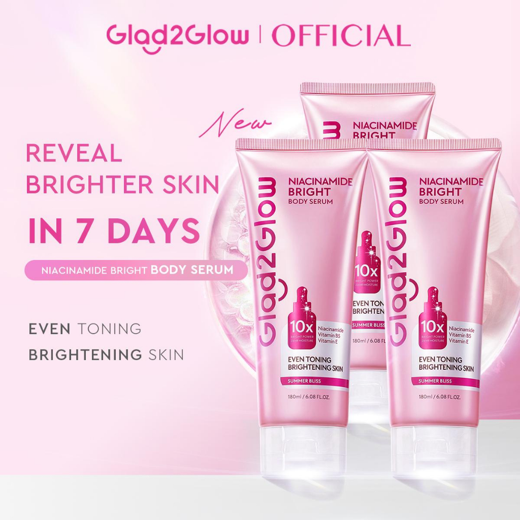 【New Launch】Glad2Glow Niacinamide Bright Body Serum Lightweight Texture Vamin B5 Hydration Even Out Skin Tone
