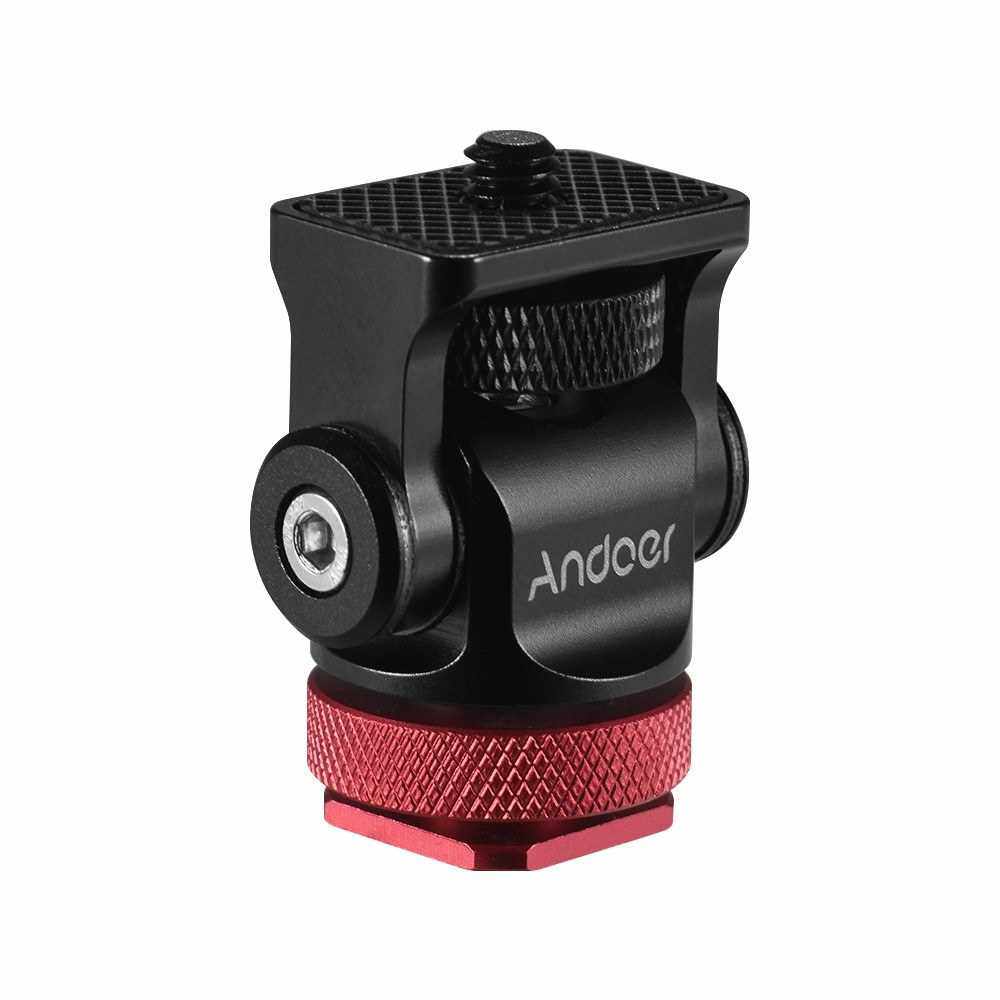 Andoer 180 Rotary Mini Ball Head Ballhead Hot Flash Shoe Mount Adapter 1/4 Inch Screw with Wrench for DSLR Camera Microphone LED Video Light Monitor Tripod Monopod (Red)