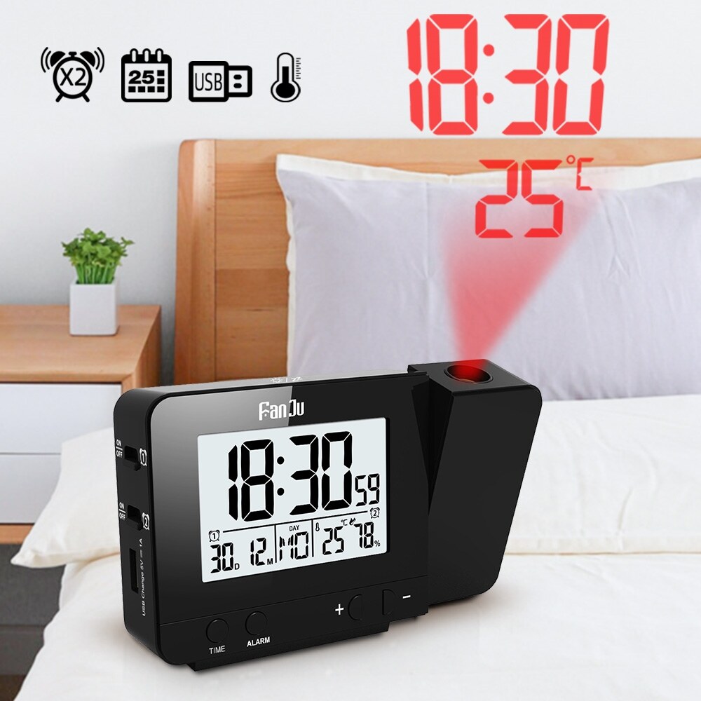 [Nóng] fanju fj3531 đồng hồ báo thức kỹ thuật số ngày chức năng báo lại đồng hồ có đèn nền tường máy chiếu bàn Đồng hồ LED với máy chiếu thời gian
