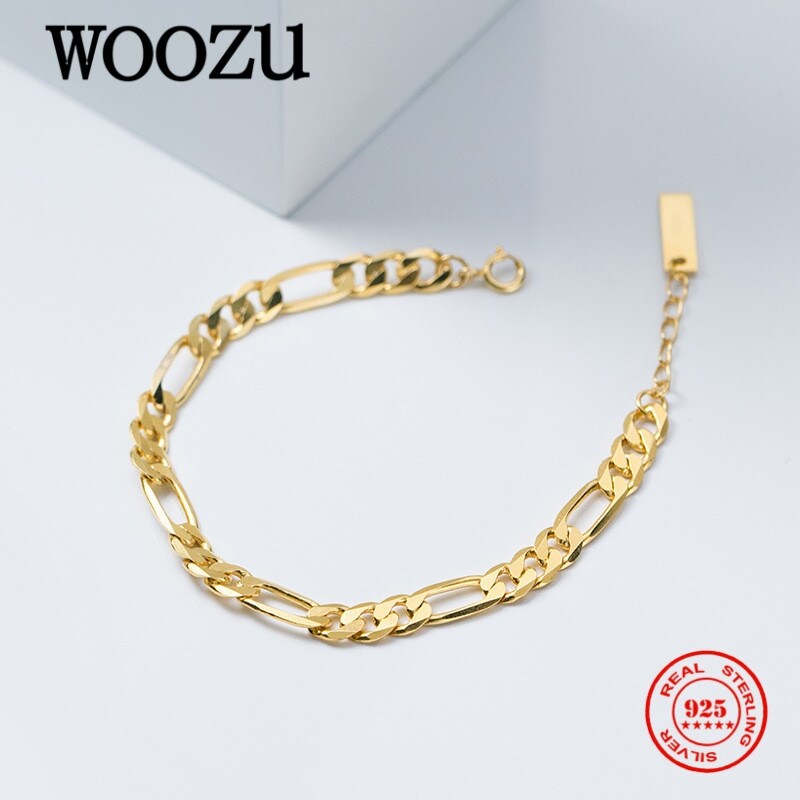 【Jump】WOOZU Real 925 Sterling Silver French Cuban Link Chain Bracelets For Women Party Ethnic Punk Hip Hop Rock Unisex Jewelry Gift