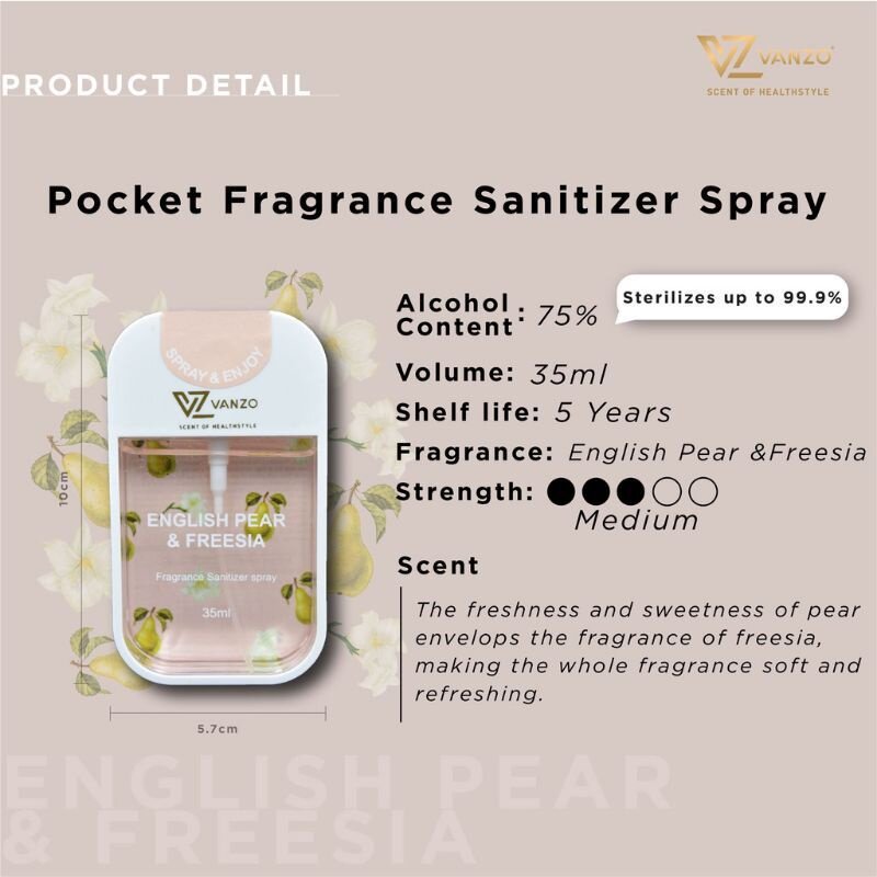 Vanzo Pocket Fragrance Sanitizer Spray White Tea English Pear And Freesia Vanzo 口袋香氛除毒喷雾