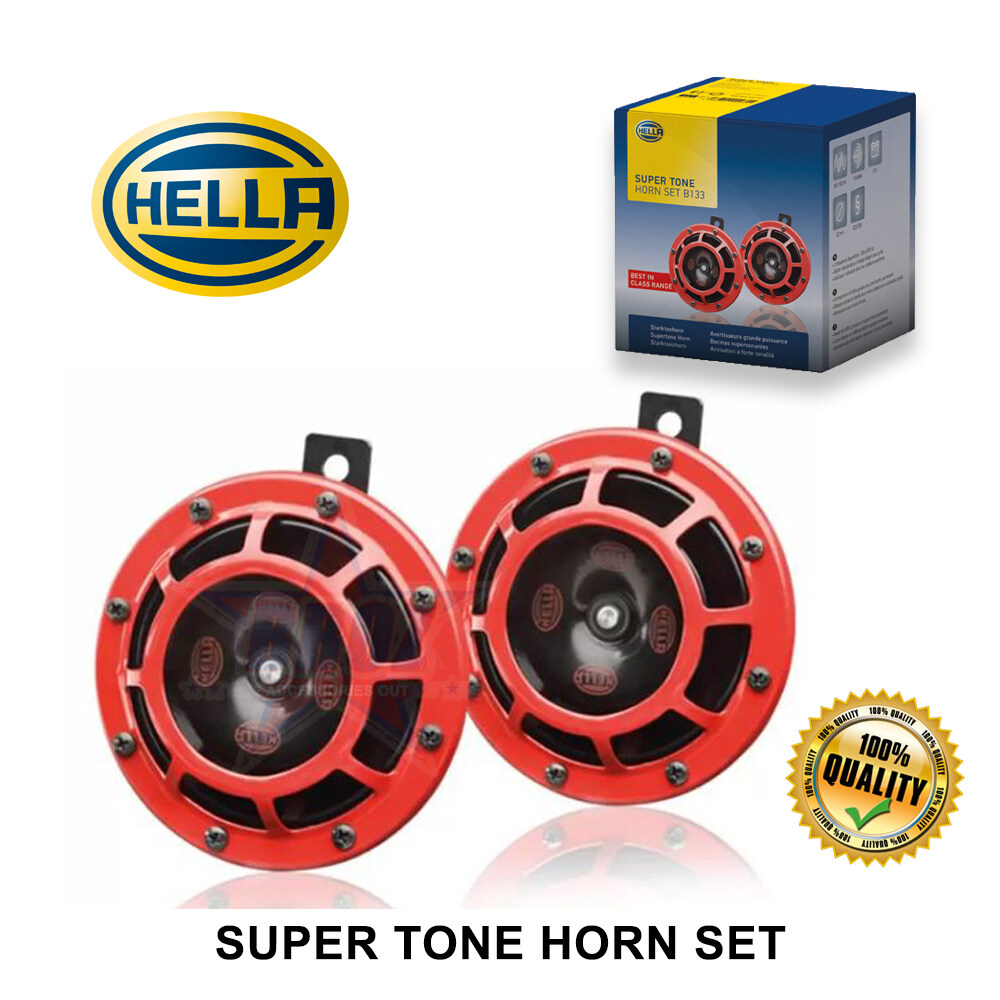 Hella Super Tone Horn Set with Red Protective Grill