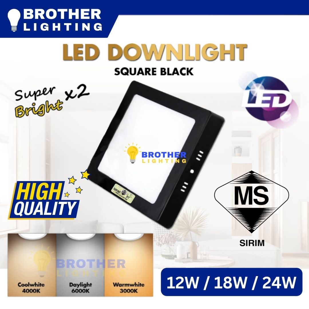 [SIRIM] Premium LED Surface Downlight 12W 18W 24W Ceiling Down Light Round Square Home Lighting Lampu Siling White Black