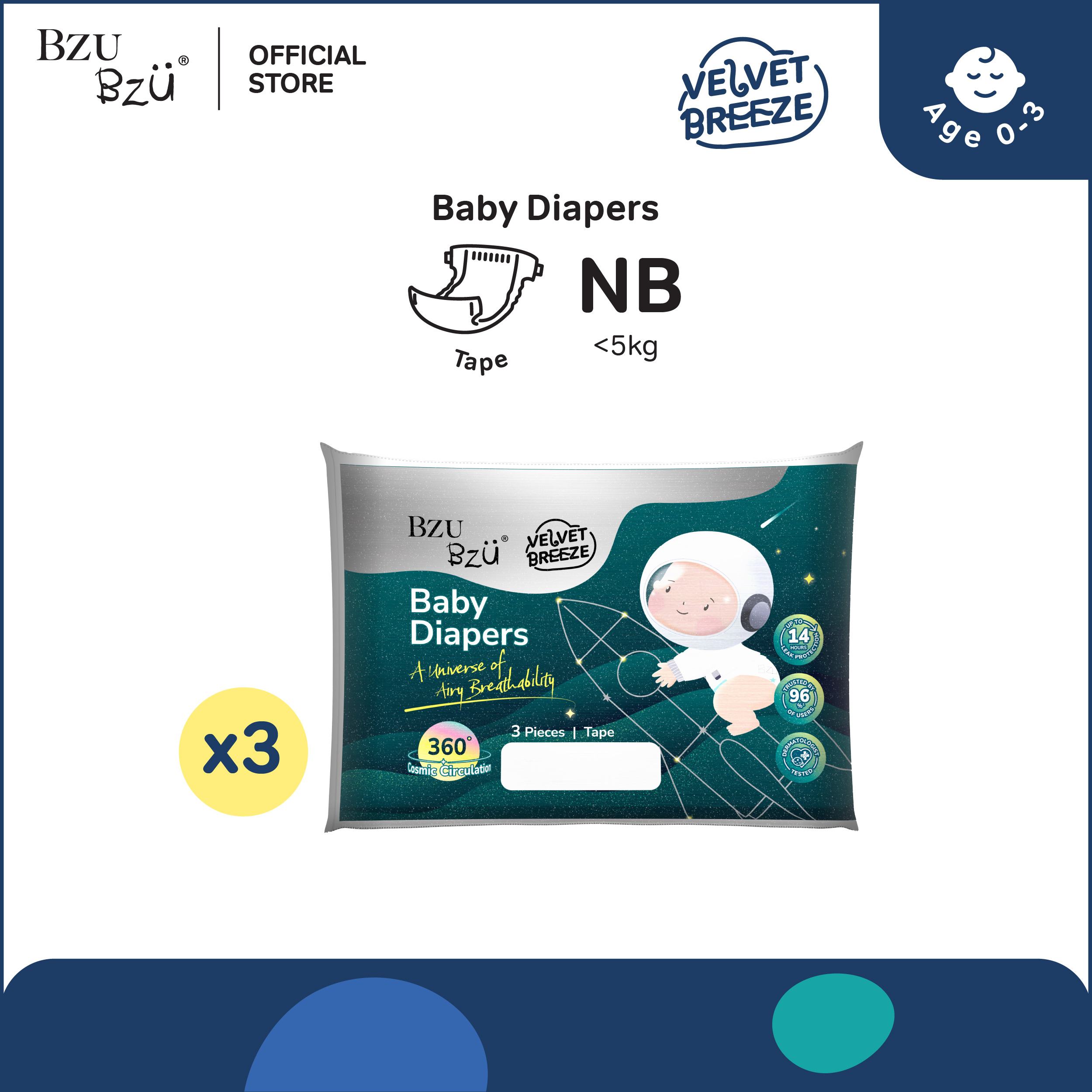 BZU BZU VelvetBreeze Baby Diapers Tape Trial Pack Bundle