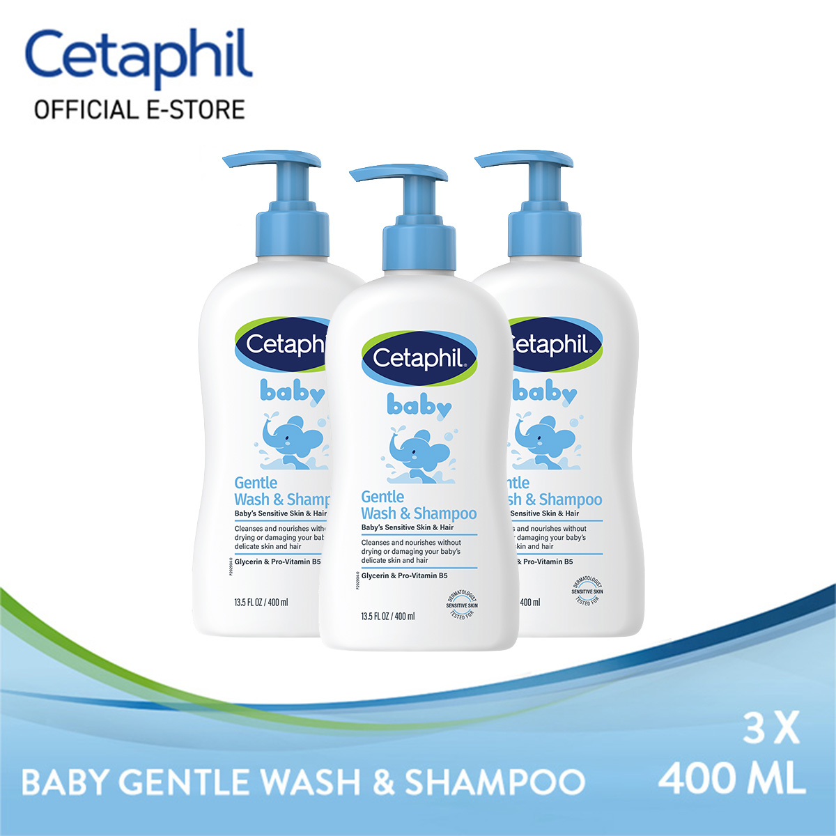 Cetaphil Baby Wash & Shampoo For Hair & Body 400ML x 3 For Baby Delicate Skin