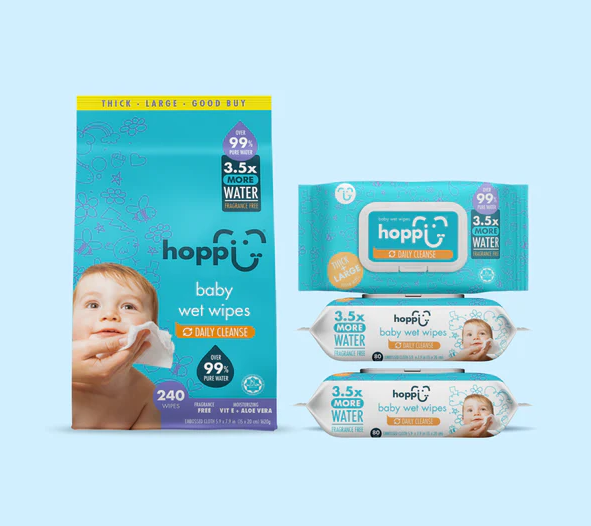 Hoppi Premium 99% Water Baby Wet Wipes (80 Wipes x 3 Pack)