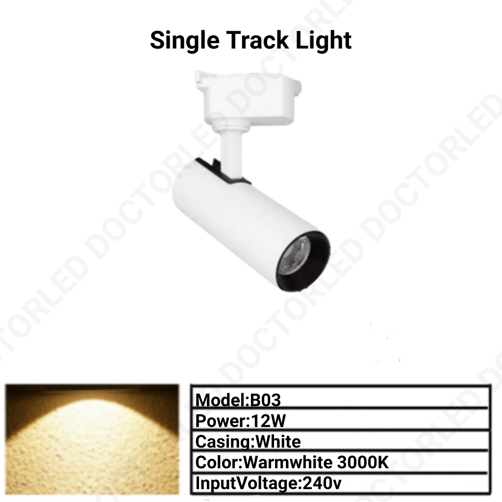12W Track Light Single LED Size: Standard Ceiling Light Lampu Trek Siling Led Spotlight track rail Rel Trek Lighting and Deco Home and Living