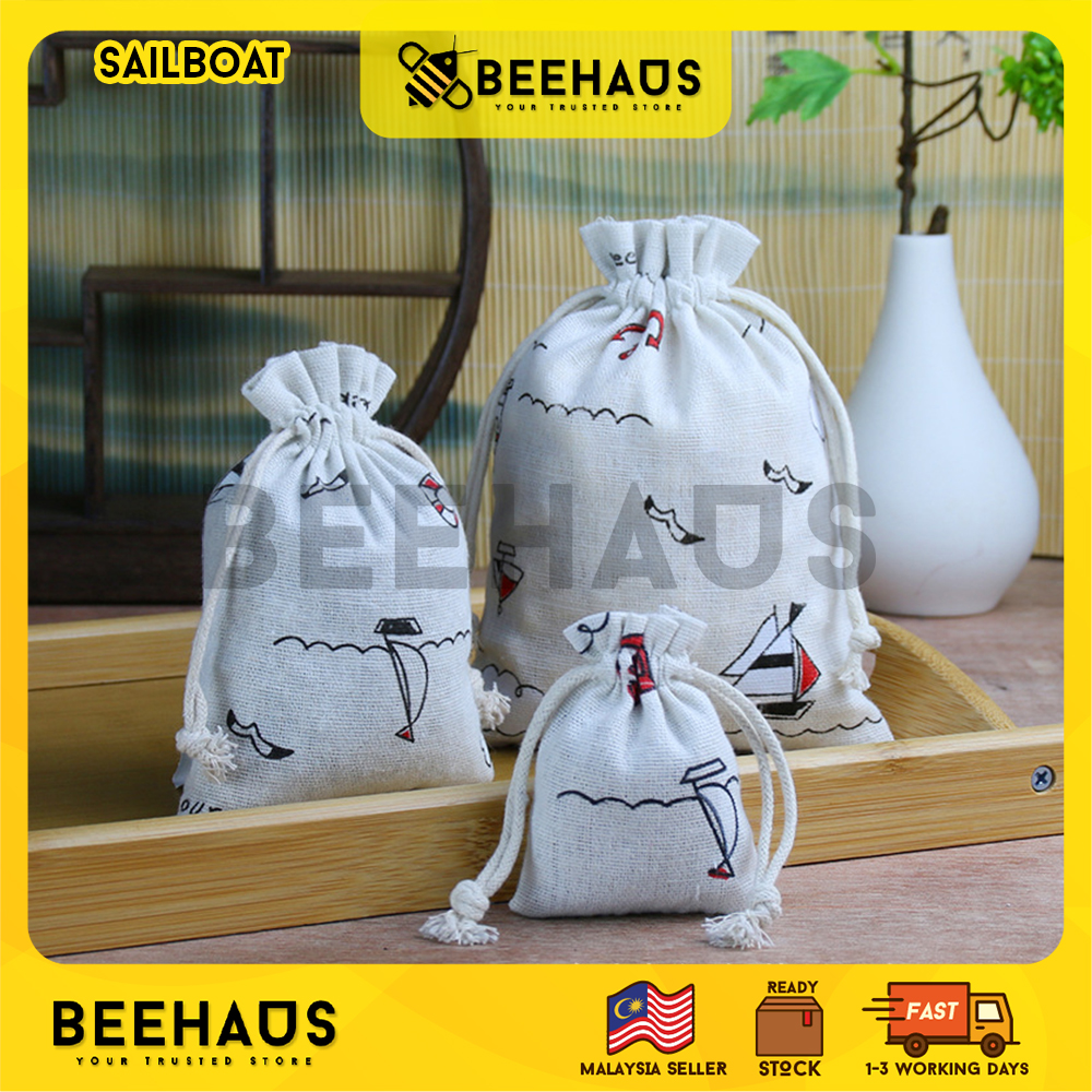 Beehaus 3 Size Cotton Linen Empty Sachet Bag | Drawstring Pouches Jewelry Party Gift Pocket Bag Storage Travel | Beg Sachet