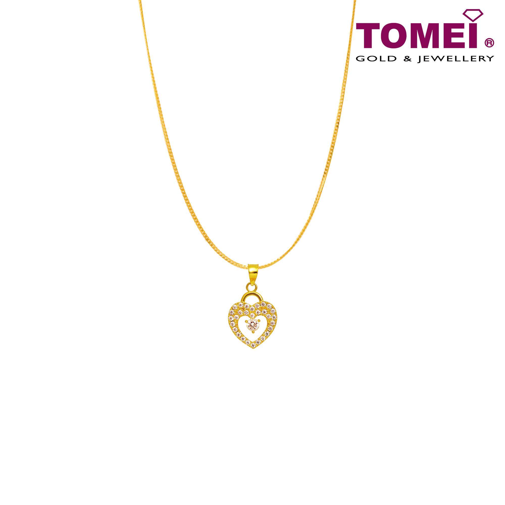 [Online Exclusive] Tomei 916 (22K) Yellow Gold  So In Love  Cubic Zirconia Heartbeat Pendant with Chain (9P-SP1-1C-WC)