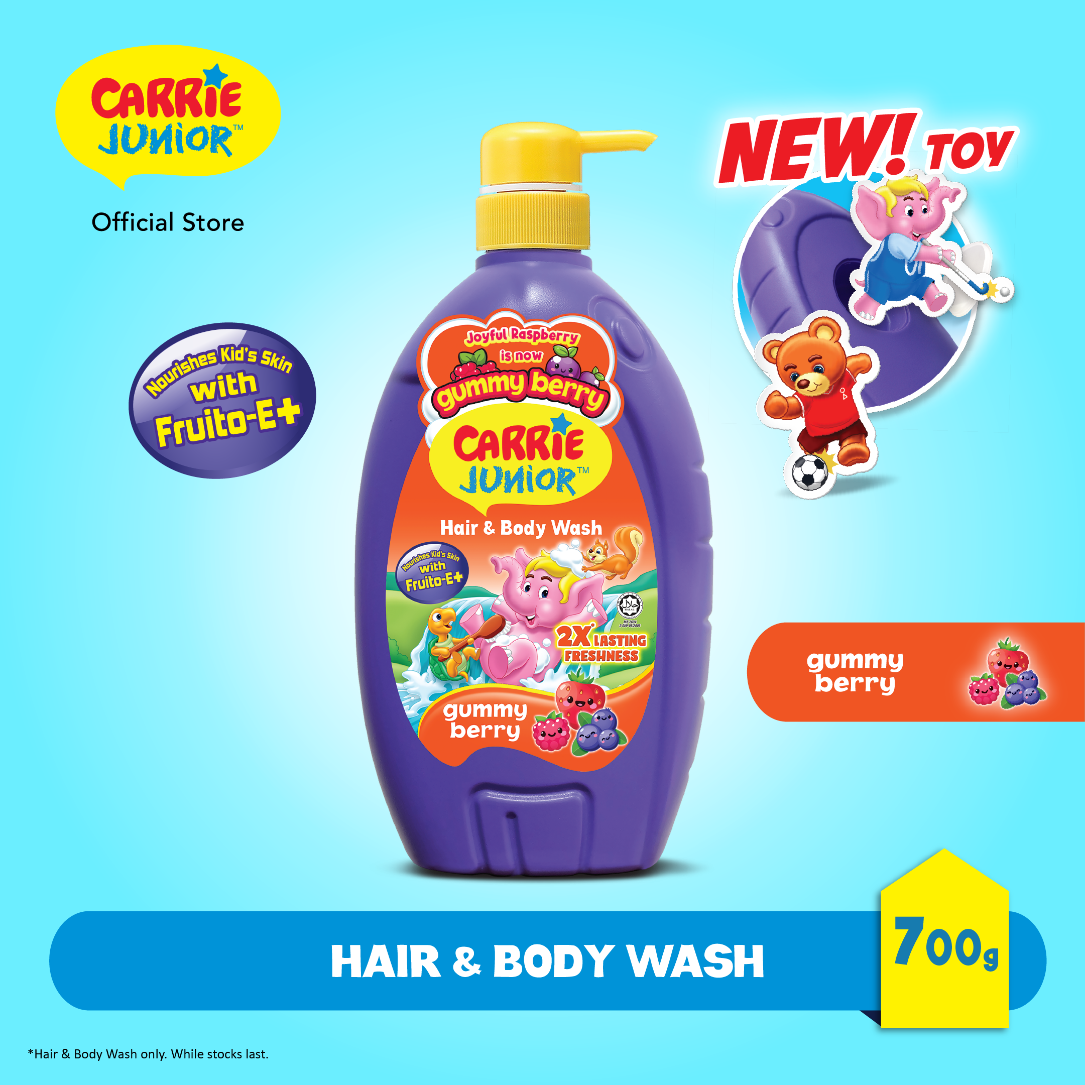 CARRIE JUNIOR Hair & Body Wash - Gummy Berry (700g) [New Toy] 2x Lasting Freshness | Kids Shower