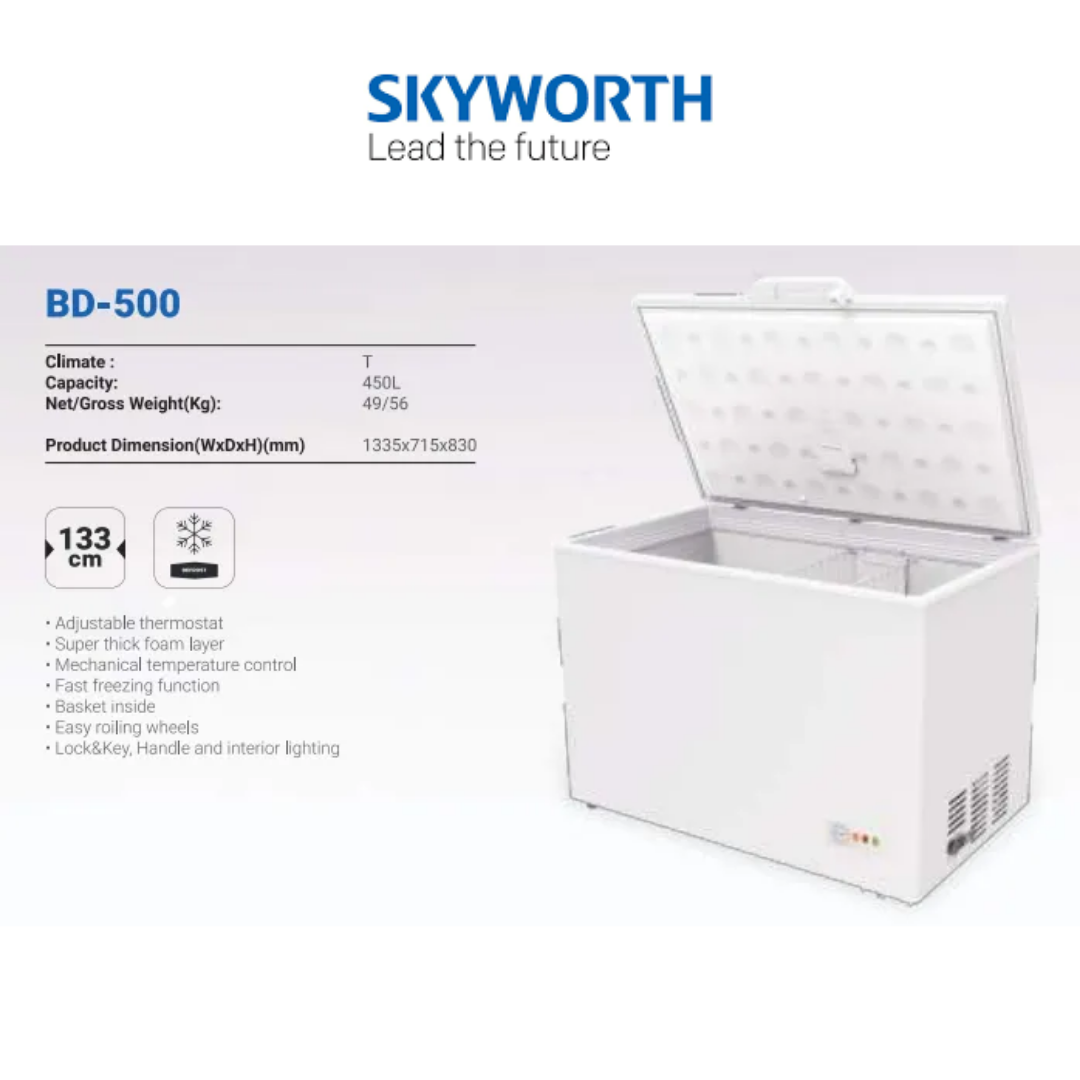 Skyworth [Authorised Dealer+Ready Stock] 450L Dual Function Chest Freezer BD-500 - Skyworth Warranty Malaysia