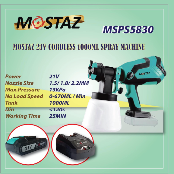 MOSTAZ MSPS5830 21V Cordless Paint Sprayer