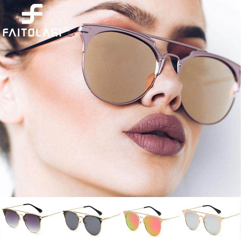 Luxury Vintage Round Cat Eye Sunglasses For Women Female Ladies Round Sunglass Mirror