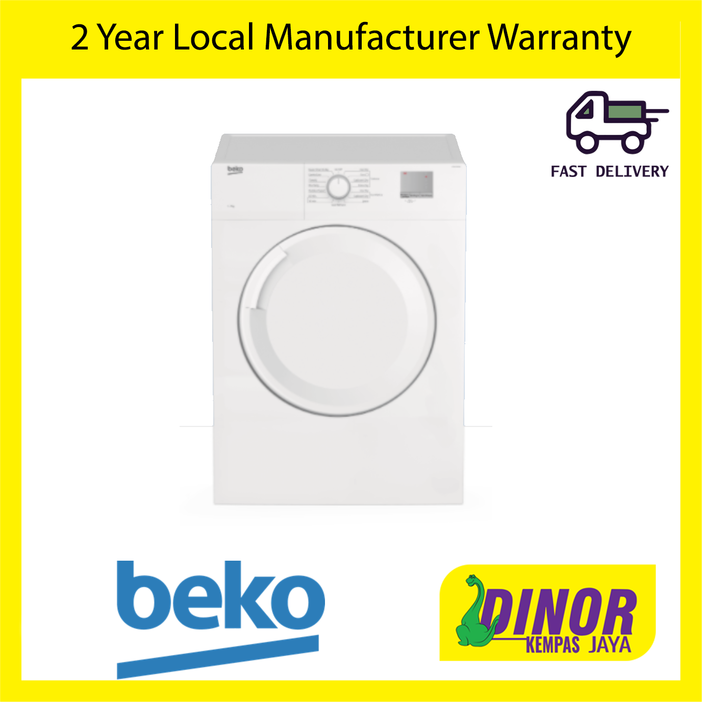Beko Inverter Tumble Air Vented Dryer 7kg DTGV7001W / Free Delivery / Made in Europe  ( Pengering Baju )