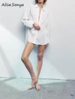 Alisa.Sonya Womens White Large Outline Linen Cotton Blouses Long Sleeves Causal Women Linen shirts