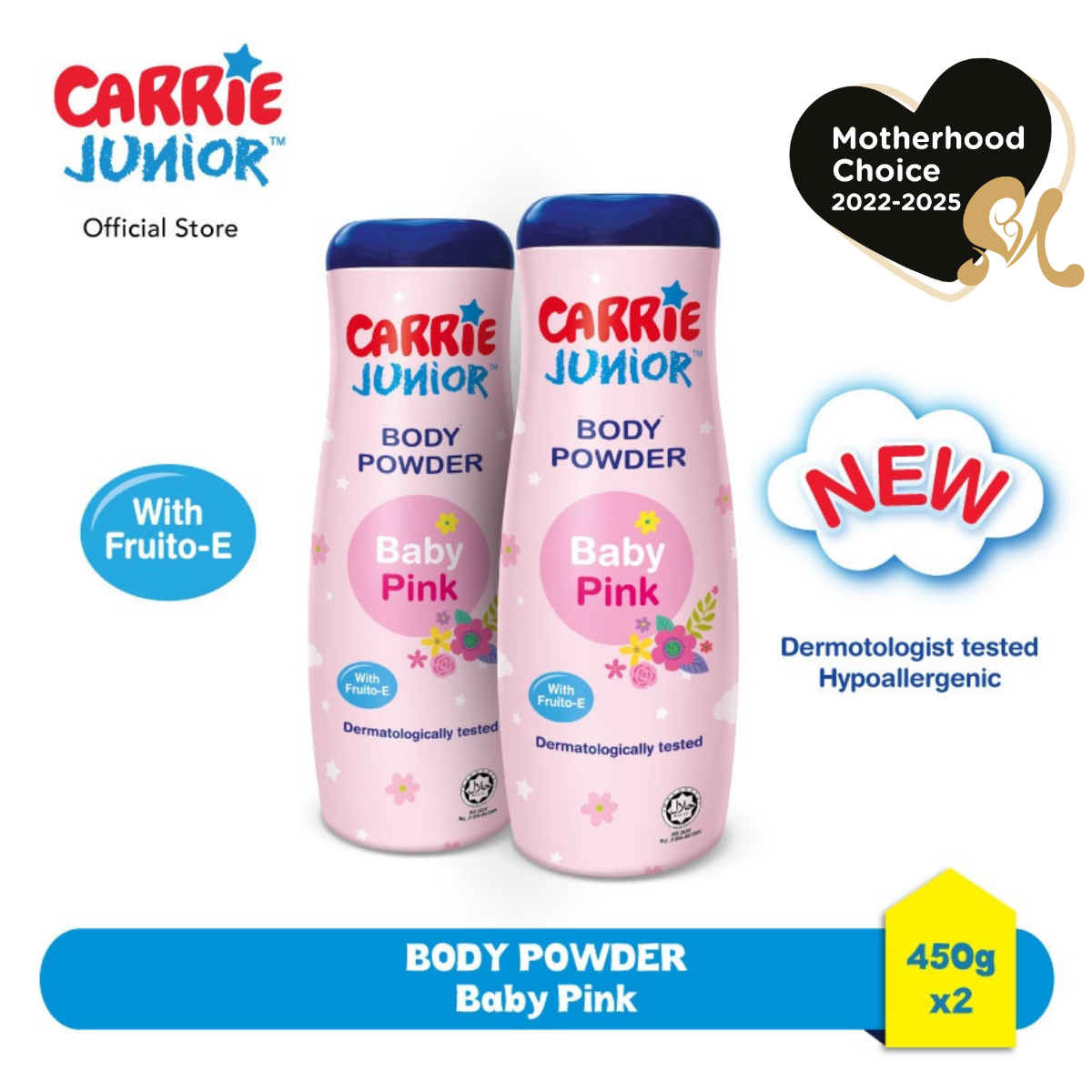 CARRIE JUNIOR Body Powder - Baby Pink (450g x2) Talcum | Soothing | Smooth & Soft Skin