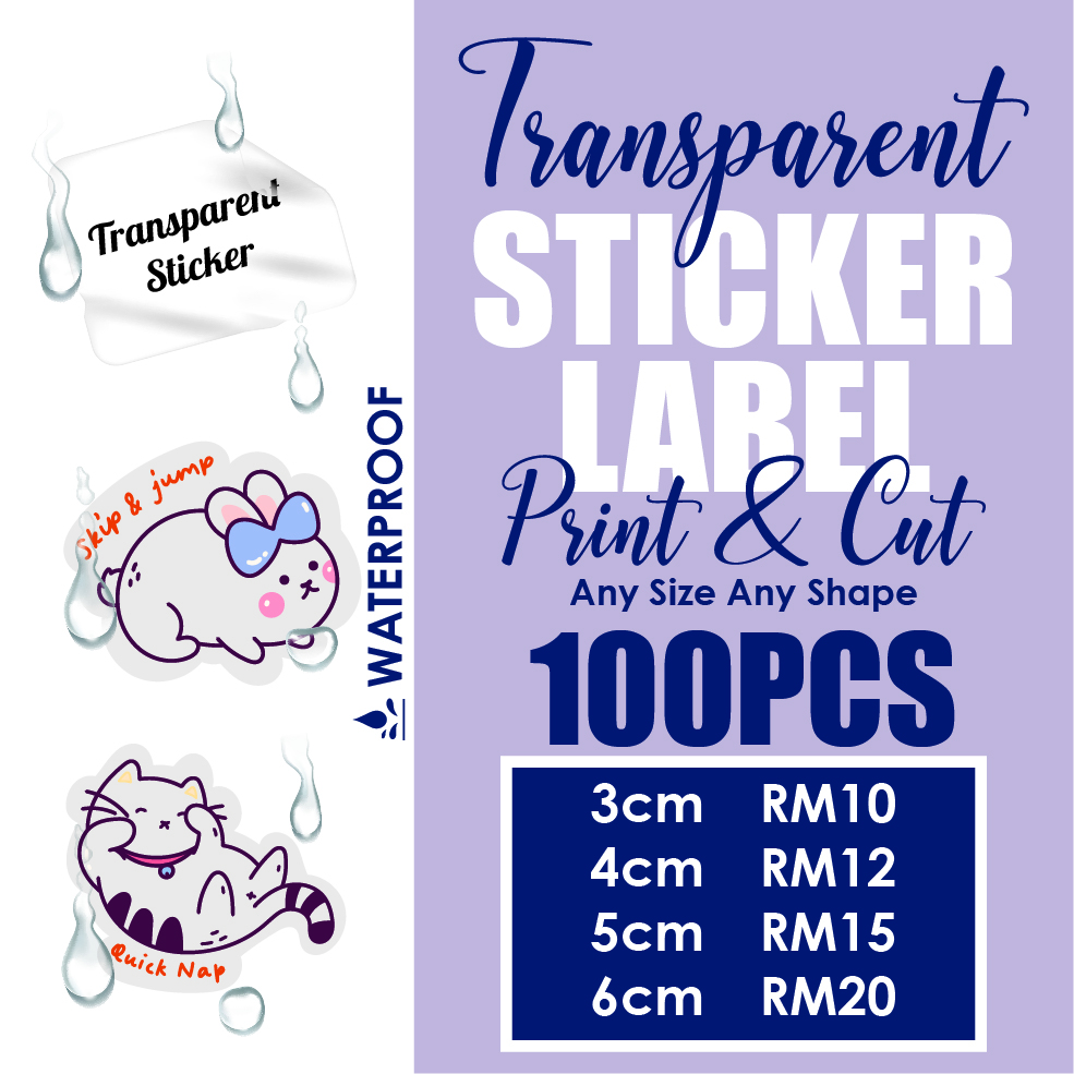 Custom Transparent Sticker Label Printing Product | 3cm to 6cm | 100PCS TO 300PCS