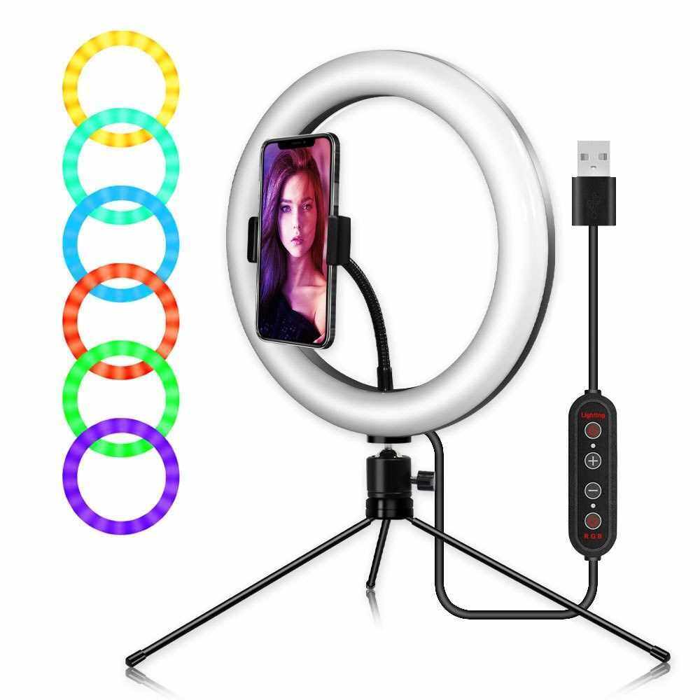RGB LED Light 10 Inches Ring Light Ringlight Lighting Kit Adjustable Colors Color Temperature Brightness for Makeup Live Streaming Vido Shooting Selfie Creative Photography (5)