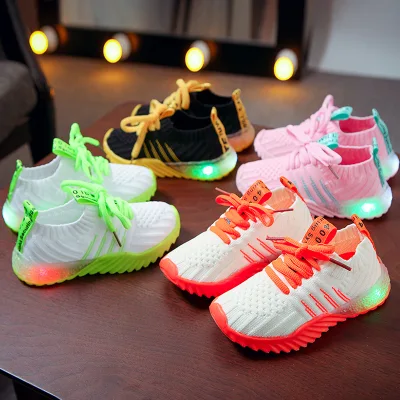Fashion Children LED Sneakers Kid Baby Girls Boys Candy Color Led Shoes Mesh Luminous Sport Run Kids Sneakers Shoes