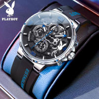 Playboy  watch men original new waterproof luxury brand fashion multifunctional casual hollow luminous quartz watch rubber strap gift for boyfriend