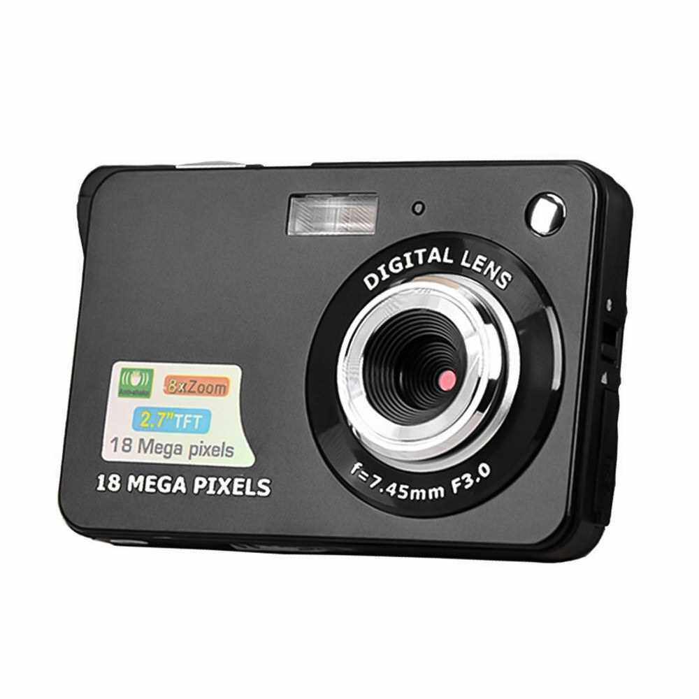 Digital Camera Mini Pocket Camera 18MP 2.7 Inch LCD Screen 8x Zoom Smile Capture Anti-Shake with Battery (Black)