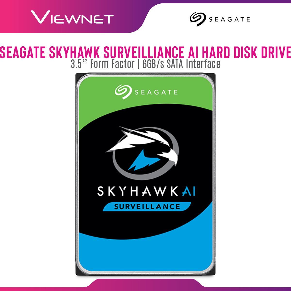Seagate SkyHawk AI 12TB / 14TB / 16TB Surveillance HDD - SATA 6Gb/s 256MB Cache 3.5 Hard Disk