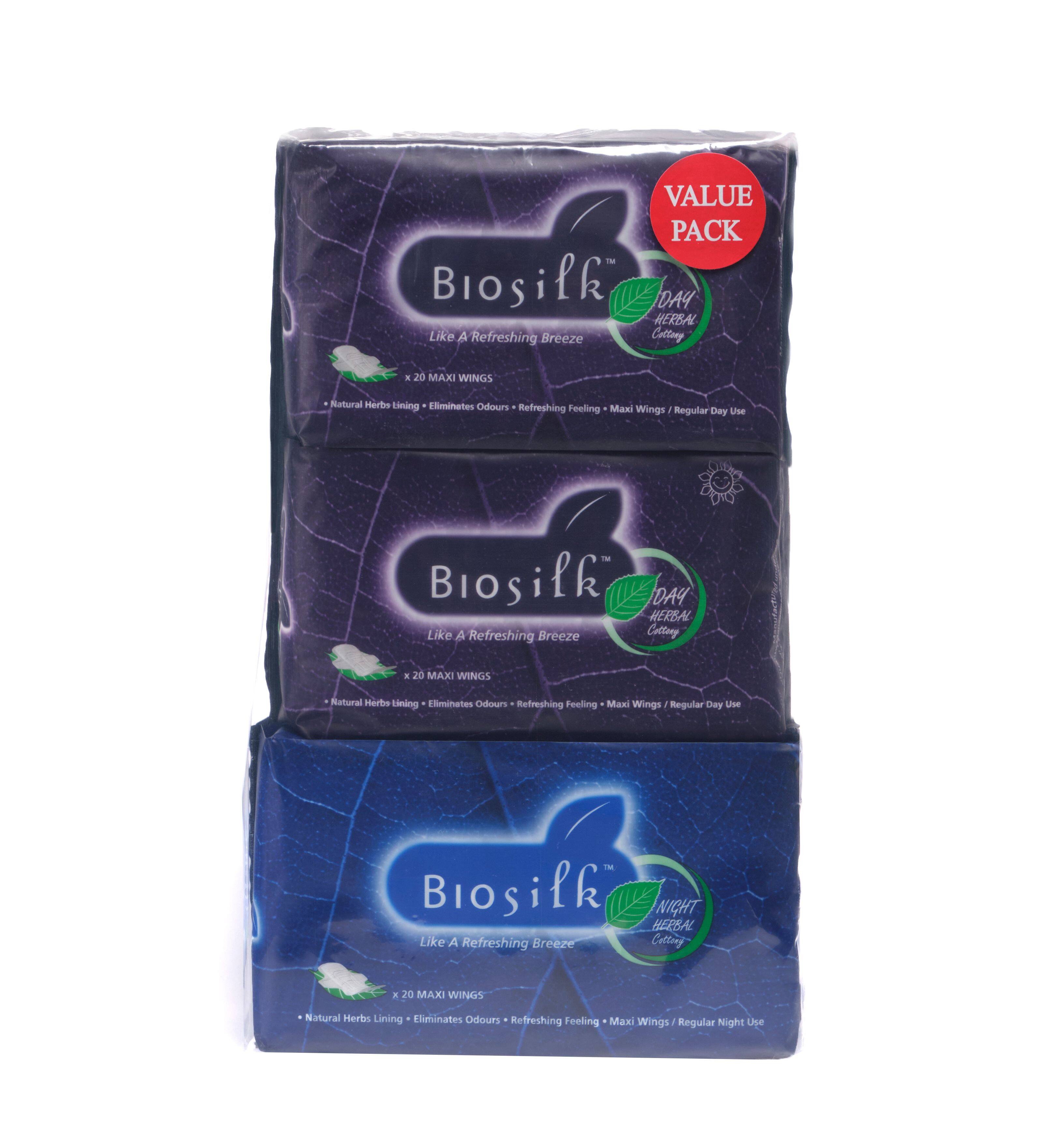 Biosilk Herbal Maxi Value Sanitary Napkins / Pads 24cm+24cm+29cm