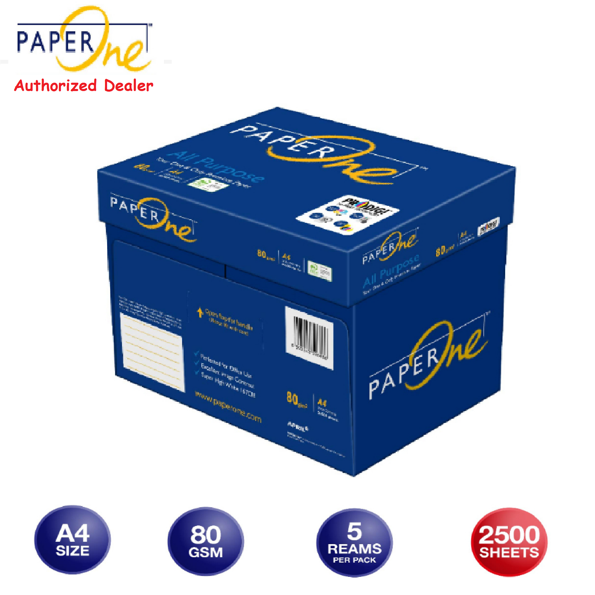 PaperOne A4 80gsm All Purpose 2500 Sheets per Box (1 Box x 5 reams)