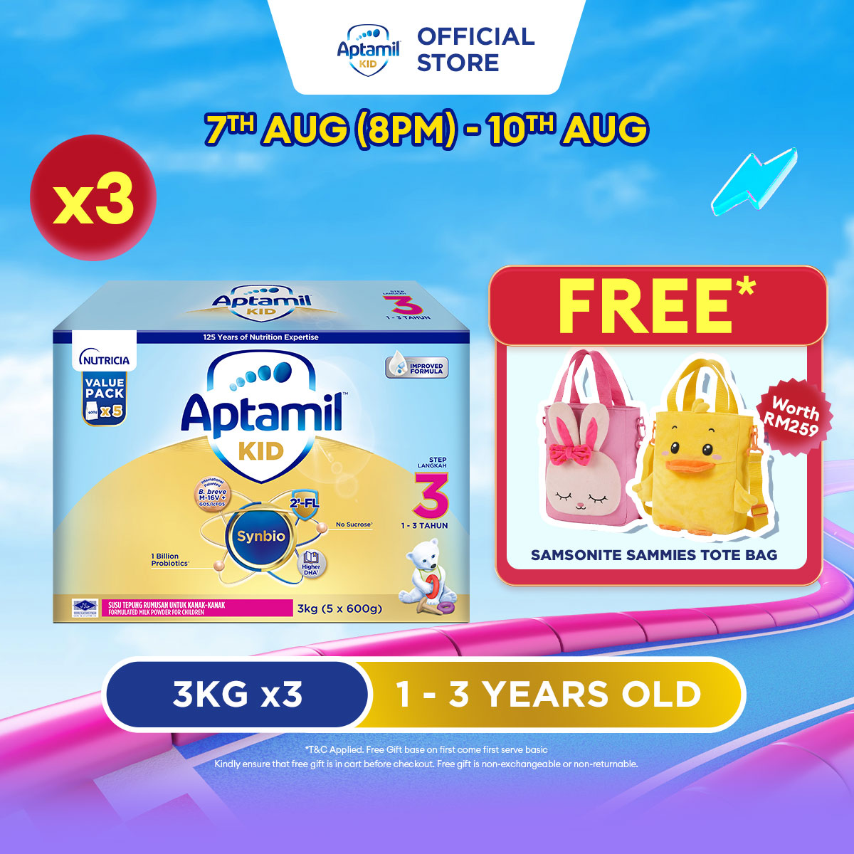 Aptamil KID Step 3 Growing Up Formula 1 - 3 years 3KG X 3 (Susu Milk Powder 奶粉)