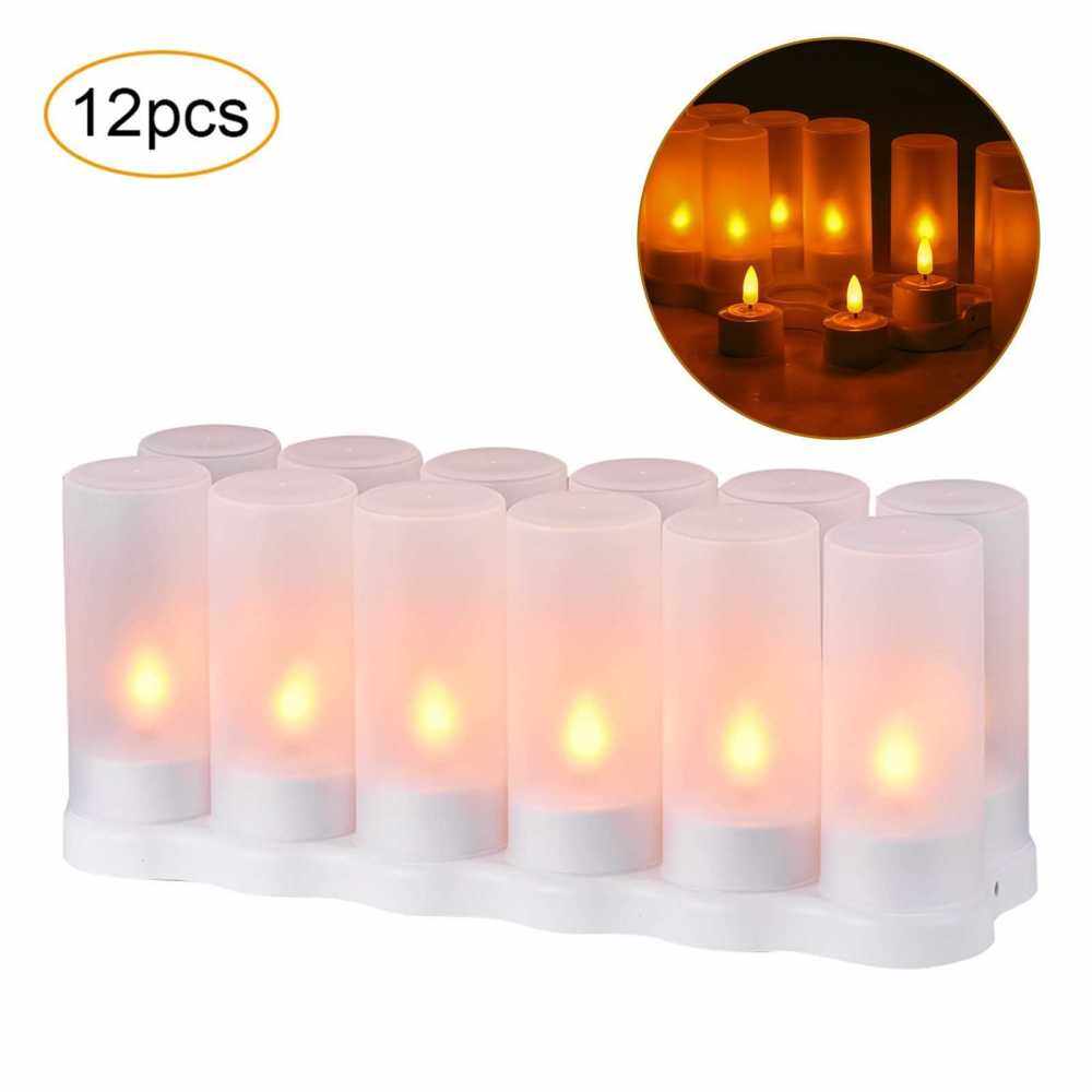 12 PCS Flameless Candles Realistic Flickering Yellow LED Cordless ...