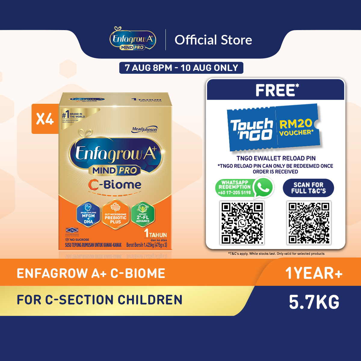 [Bundle of 4] Enfagrow A+ C-Biome (1Y+) Original Milk Formula Powder (1.425kg x 4) [C-Section Children]