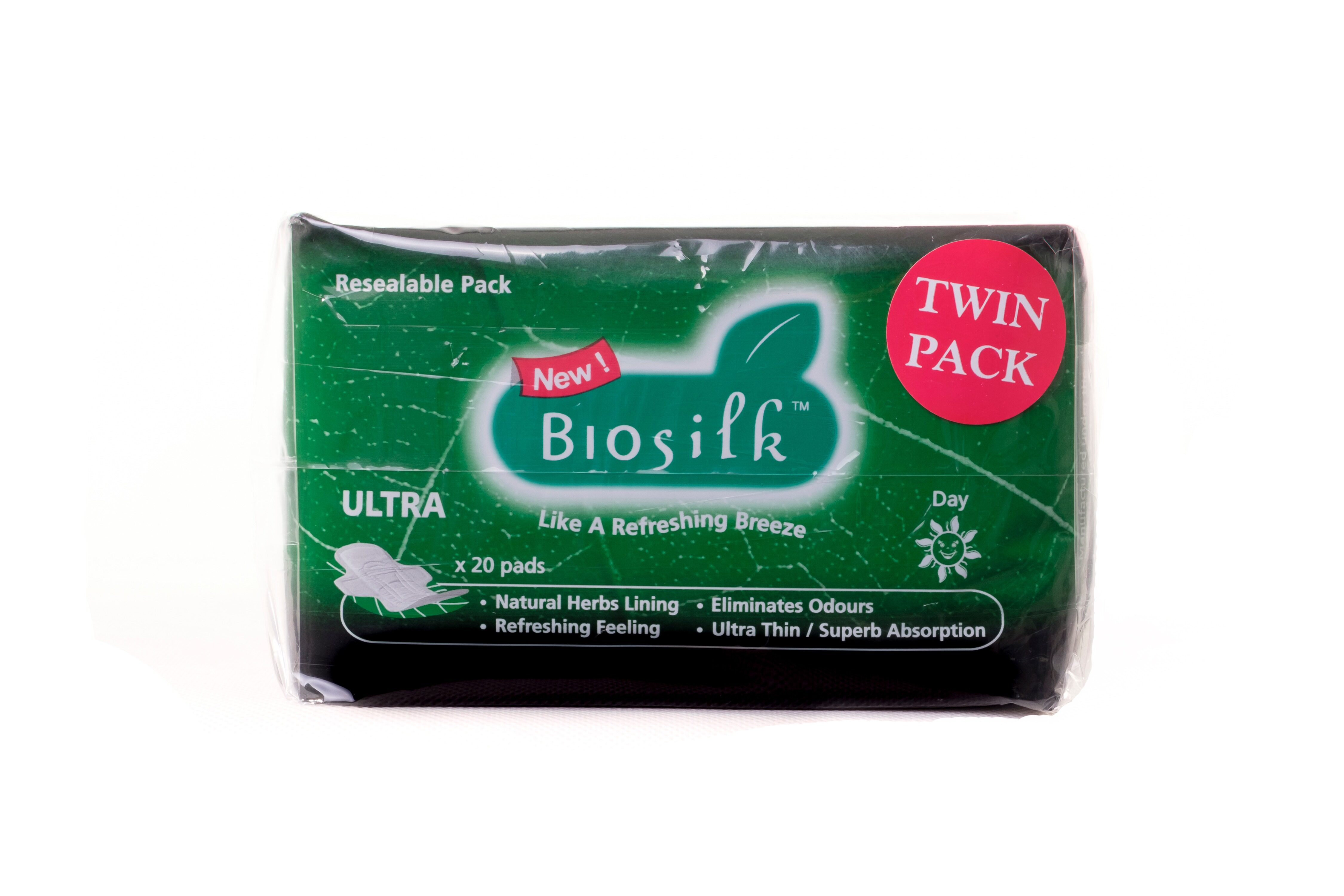 Biosilk Herbal Ultra Dayuse Twin Pack Sanitary Napkins / Pads 24cm x 20's x 2