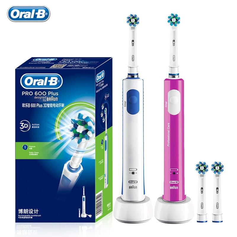 Oral-B pro600 cộng với bàn chải đánh răng bằng điện có thể sạc điện được xoay 3D có thể thay thế Chéo Đầu bàn chải đánh răng điện Miệng B vòi phun