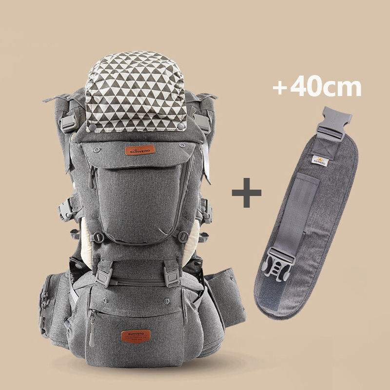 SUNVENO Multifunction Foldable Baby Carrier with Detachable Hip Seat 6 in 1 Ergonomic Baby Carrier with Headcover for Home Outdoor Travel 0-36 Months Babies Girls and Boys