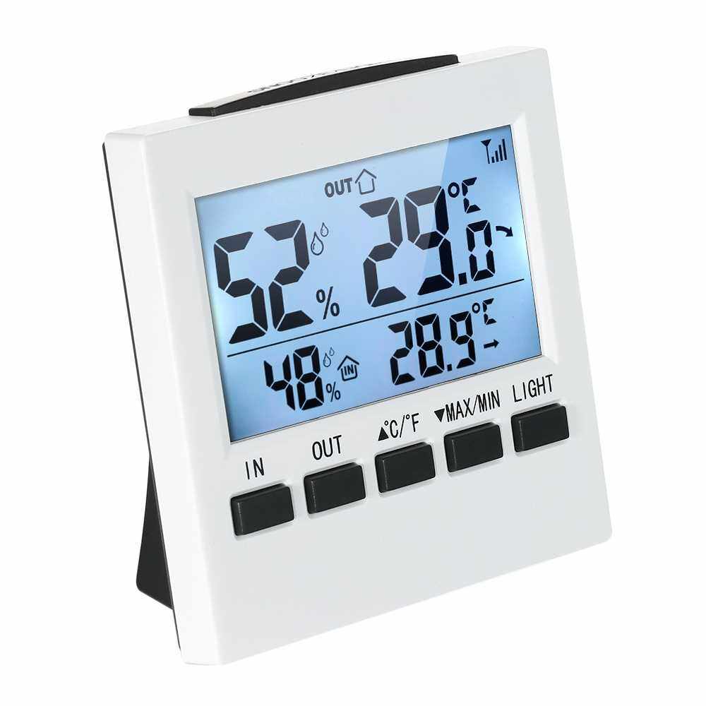 LCD Digital Wireless Indoor/Outdoor Thermometer Hygrometer ?/? Temperature Humidity Meter with Max Min Value Display Transmitter (White)
