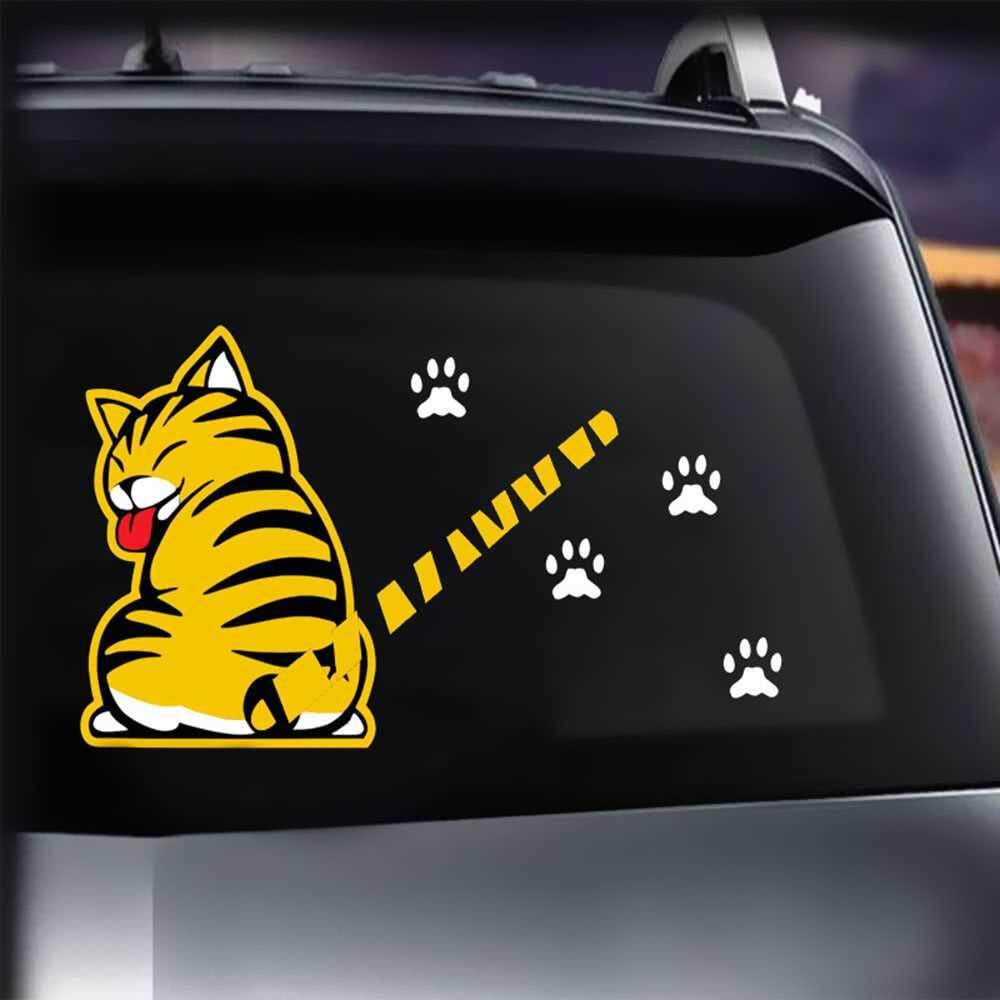 Cartoon Cat Moving Tail Paws Sticker Window Reflective Sheeting 3d Car