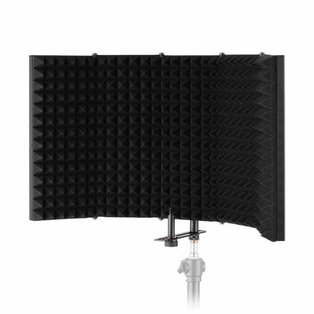 ammoon K50 Microphone Isolation Shield Compact Foldable Tabletop Isolation Shield with Supporting Rod 5/8 Inch Screw Adapter Storage Bag for Studio Professional Recording Singing Live Stream (Standard)