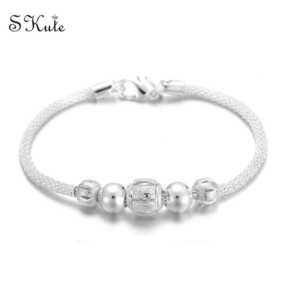 ❤SKute Jewelry S925 Silver Plated Bracelet Simple Vintage Beads New Moon Bangle Women Jewellery