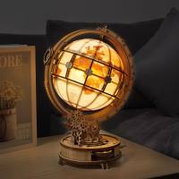 Robotime 147 PCS Luminous Globe with LED Light DIY Wooden Model Building Block Kits 3D Puzzle Assembly Toy Gift for Children-ST003