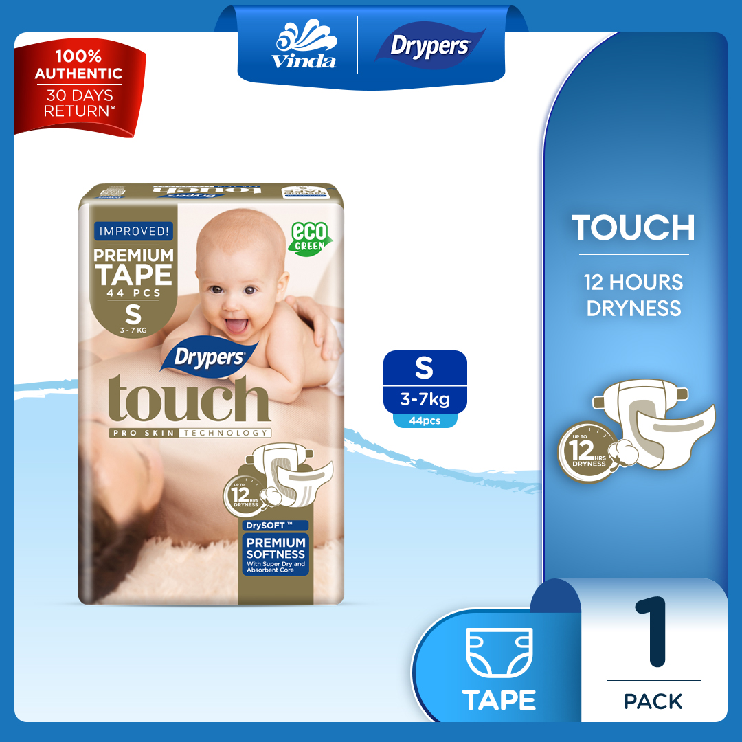 Drypers Touch Baby Tape Diapers NB80/ S44 (1 Packs) - Super Soft & Gentle Care